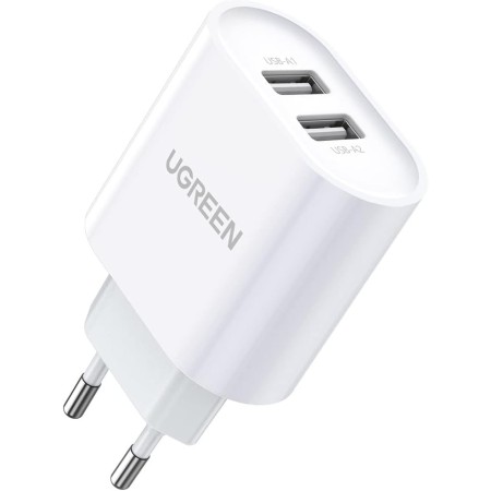 UGREEN 17W Cargador de Pared con Doble USB Puertos 5V 2.4A y 5V 1A, Enchufe USB para iPhone 13 12 XR XS X 8, iPad Mini, Galaxy