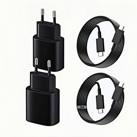 25W USB C Cargador 2-Pack Cargador Rápido con Cable de Carga de 2m,Super Fast Charger,Adaptador de Corriente para Teléfono