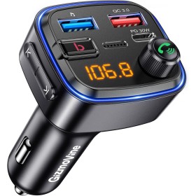 Gizmovine Transmisor FM Bluetooth Coche con Refuerzo de Graves, Parrot Manos Libres, Adaptador Mechero para Musica Radio, USB C
