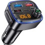 Gizmovine Transmisor FM Bluetooth Coche con Refuerzo de Graves, Parrot Manos Libres, Adaptador Mechero para Musica Radio, USB C