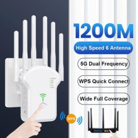 Repetidor WiFi enrutador inalámbrico 1200Mbps alto 6 antena amplificad