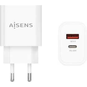 AISENS - CARGADOR 20W, 1xUSB-C PD3.0, 1xUSB-A QC3.0, BLANCO