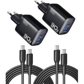 INIU 30W Cargador USB C 2-Paquetes, [USBC + USBA] 2-Puertos Tipo Enchufe Cargador Carga Rapida, Múltiple Cargadores Rápido Pared
