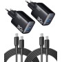 INIU 30W Cargador USB C 2-Paquetes, [USBC + USBA] 2-Puertos Tipo Enchufe Cargador Carga Rapida, Múltiple Cargadores Rápido Pared