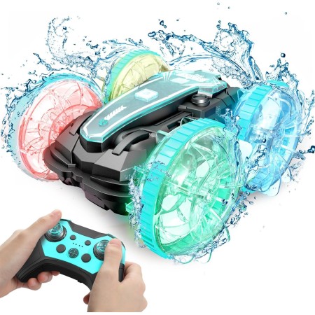 Korffe Coche Teledirigido, 2.4Ghz Impermeable RC Car 4WD 360 ° Roating All Terrain Stunt Juguete para niños de 8 9 10 11 12 años