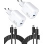 INIU 30W Cargador USB C 2-Paquetes, [USBC + USBA] 2-Puertos Tipo Enchufe Cargador Carga Rapida, Múltiple Cargadores Rápido Pared