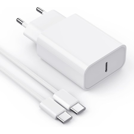 Cargador Carga Rapida for iPhone 16/16 Pro/16 Pro Max/16 Plus/16e/15/iPad Pro/Air/Mini 20W Carregador USB C con 2M Cable