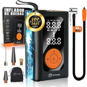 OLOLOP® SUPER Inflador Ruedas Coche PREMIUM con Linterna + GUIA para Llevar a tu Familia Segura | compresor Aire portatil |