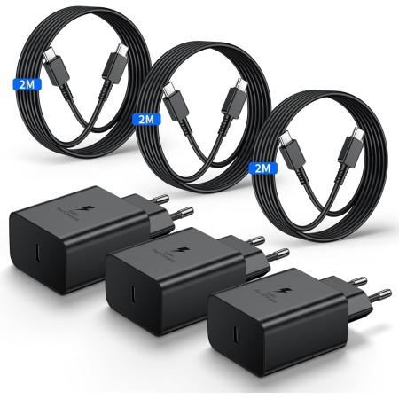 Cargador Samsung Carga Rapida, 2Pack 45W USB C Cargador Rapido Samsung con 2M Cable Cargador para Samsung Galaxy S24/S23/S22/S21