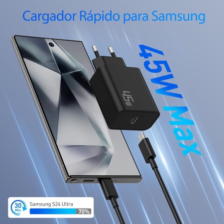 45W Cargador Tipo-C Carga Rapida para Samsung Galaxy S25 Ultra S24 S23 S22 S21 S20 FE 5G Edge, A55 A54 A53 A35, Note 20 10 9 8,