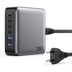 200W Cargador USB C Multiple, 6-Puertos GAN III Enchufe Cargador, 65W PD+QC Carga Rapida Portátil Adaptador con 4 Tipo C y 2