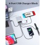 200W Cargador USB C Multiple, 6-Puertos GAN III Enchufe Cargador, 65W PD+QC Carga Rapida Portátil Adaptador con 4 Tipo C y 2