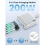 200W Cargador USB C Multiple, 6-Puertos GAN III Enchufe Cargador, 65W PD+QC Carga Rapida Portátil Adaptador con 4 Tipo C y 2