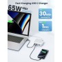 200W Cargador USB C Multiple, 6-Puertos GAN III Enchufe Cargador, 65W PD+QC Carga Rapida Portátil Adaptador con 4 Tipo C y 2