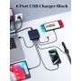 200W Cargador USB C Multiple, 6-Puertos GAN III Enchufe Cargador, 65W PD+QC Carga Rapida Portátil Adaptador con 4 Tipo C y 2