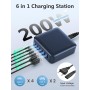 200W Cargador USB C Multiple, 6-Puertos GAN III Enchufe Cargador, 65W PD+QC Carga Rapida Portátil Adaptador con 4 Tipo C y 2