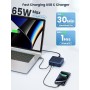 200W Cargador USB C Multiple, 6-Puertos GAN III Enchufe Cargador, 65W PD+QC Carga Rapida Portátil Adaptador con 4 Tipo C y 2