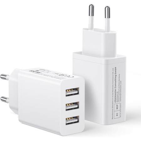 Cargador Enchufe USB Multiple 2Pack, Carregador USB Charger 3 Puerto 15W/3A Cargador Movil para iPhone 16e/16 Pro