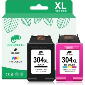 COLORETTO 304XL Cartuchos de Tinta para HP 304 XL Negro y Color Compatible con HP DeskJet 2600 2620 2630 3700 3720 3730 3750
