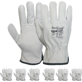 Ruvigrab - Pack 6 pares - Guante de Trabajo Piel, Guantes jardin, Guantes Cuero, Guantes para Obra, Guante trabajo hombre y