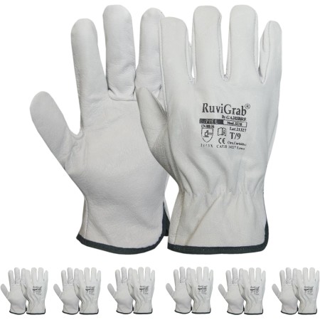 Ruvigrab - Pack 6 pares - Guante de Trabajo Piel, Guantes jardin, Guantes Cuero, Guantes para Obra, Guante trabajo hombre y