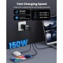 150W Cargador USB C, 3 Puertos GAN IV Tech Enchufe Cargador PD QC PPS 100W Carga Rápido Portátil USB Adaptador para MacBook