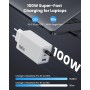 150W Cargador USB C, 3 Puertos GAN IV Tech Enchufe Cargador PD QC PPS 100W Carga Rápido Portátil USB Adaptador para MacBook