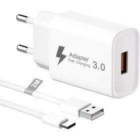 Cargador USB Carga Rapida 18W con Quick Charge 3.0, Enchufe USB Cargador Movil Carga Rapida Cargador Rapido con Cable USB C de
