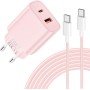 Cargador USB C de 20W - Carga Súper Rápida de Doble Puerto con Cable USB C de 2M, Adecuado para iPhone 16/15, para Samsung