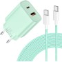 Cargador USB C de 20W - Carga Súper Rápida de Doble Puerto con Cable USB C de 2M, Adecuado para iPhone 16/15, para Samsung