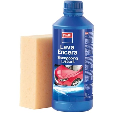 Krafft Lava Encera Coche + Esponja, 2 en 1 Champú Coche + Cera Coche Abrillantadora Carrocería 1 L