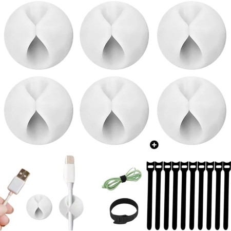 ZANDIA® 6 Pack Clips de Cables Magnéticos + 10 Bridas Reutilizables | Sujeta Cables Adhesivo | Ordena Todo Tipo De Cable |