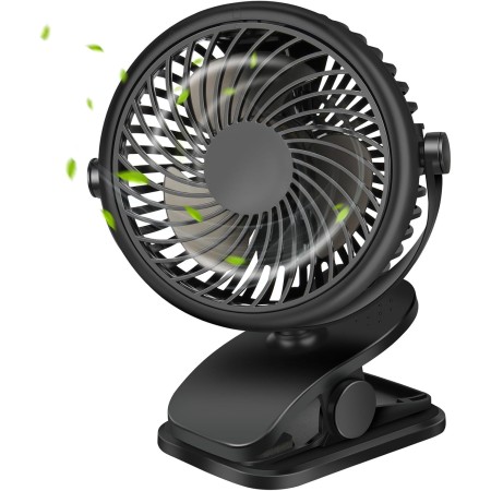 GMGXX Ventilador USB Pequeño con Pinza & 3 Velocidades, 4800mAh Bateria Recargable Ventilador Portatil, 720° Giratorio Mini