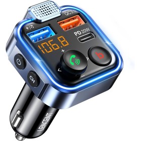 LENCENT Transmisor FM Bluetooth 5.3,Manos Libres Reproductor Música Coche, Deep Bass Sonido Hi-Fi, Adaptador Radio Bluetooth 2