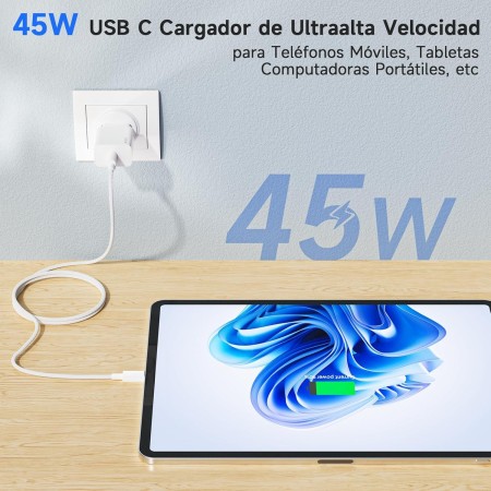 Cargador 45W para Samang S25 Ultra, Cargador Rápido USB C con 2M 100W Cable Trenzado Compatible con Samsang Galaxy