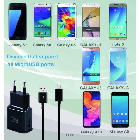 DBZYLN Cargador + Micro USB Cable Compatible con Samsung Galaxy S7 S6 Edge S4 S3 A6 J8 J7 J6 J5 J3 Note4 Note2 Tab S Tab S2, AFC
