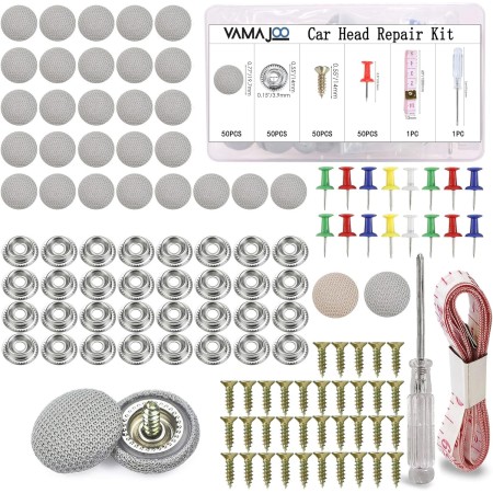 Chinchetas Techo Coche Gris 50Pcs - Techo Coche Despegado + Destornillador + Cinta Métrica - Kit Reparacion Techo Coche