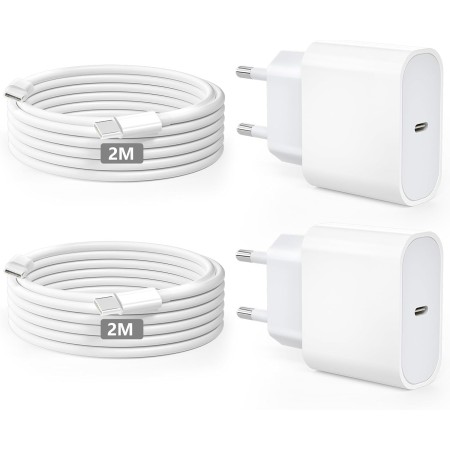 Cargador para iPhone 16 15 Carga Rapida 20W Cargador USB C Carga Rapida, 2Pack Tipo C Cargadores con 2M Cable USB C, Charger