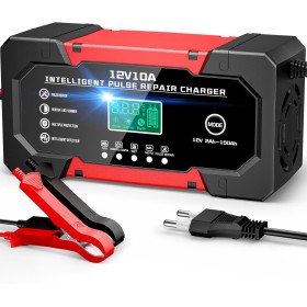 YDBAO Cargador Baterias Coche 12V 10A Cargador de baterías de Coche Inteligente con función de reparación Pantalla LCD y