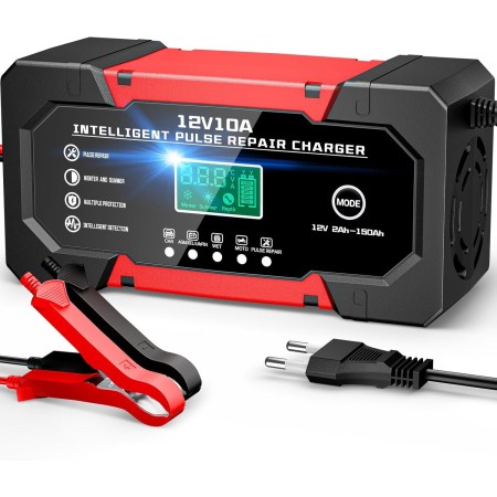 YDBAO Cargador Baterias Coche 12V 10A Cargador de baterías de Coche Inteligente con función de reparación Pantalla LCD y