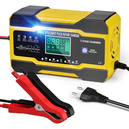 YDBAO Cargador Baterias Coche 12V 10A Cargador de baterías de Coche Inteligente con función de reparación Pantalla LCD y