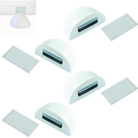 Tope puerta magnético adhesivo sin taladro (4 unidades, blanco) – Topes para puertas de suelo con imán fuerte – Acero inoxidable
