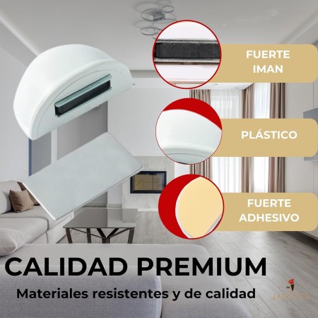 Tope puerta magnético adhesivo sin taladro (4 unidades, blanco) – Topes para puertas de suelo con imán fuerte – Acero inoxidable