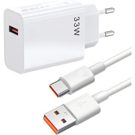 33W Cargador Rapido para Xiaomi con Cable USB Tipo C de 2M, Cargador de Pared de Carga Rápida Compatible con Xiaomi Redmi 14,