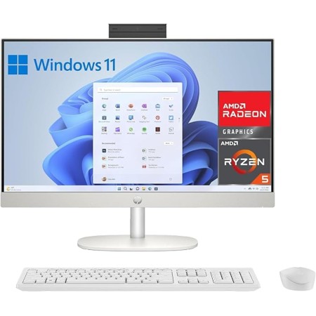 HP All-in-One 27-cr0007ss - Ordenador de sobremesa 27" Full HD con cámara, Teclado y ratón inalámbricos (AMD Ryzen 5 7520U, 16GB