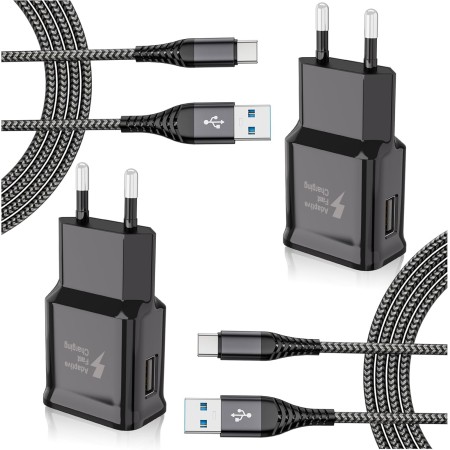 Cargador Tipo C para Samsung Carga Rapida, Enchufe USB con Cable USB C 2m Compatible con Samsung Galaxy S21 S20 S10 S9 S8 A05S