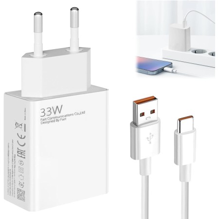 Huybaa 33W Cargador Rapido para Xiaomi con Cable USB Tipo C de 2M, Cargador de Pared Carga Turbo Tipo C, Adaptador Turbo Charger