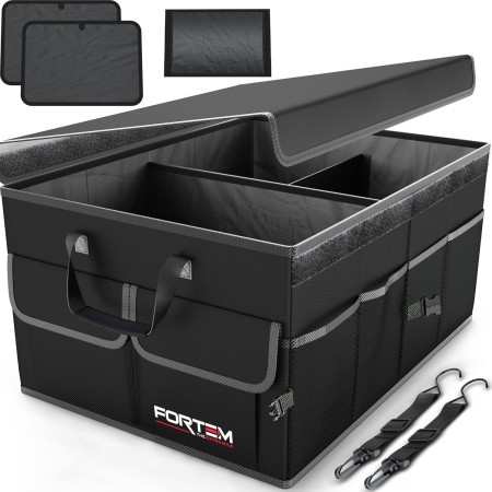 FORTEM Organizador de Maletero Coche y SUV - Organizador de Coche para Almacenamiento - Caja Plegable con 2 Compartimentos