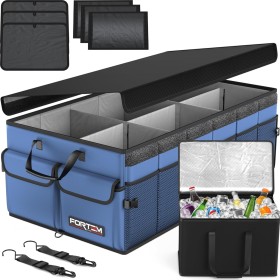 FORTEM Organizador de Maletero Coche y SUV - Caja Plegable con 3 Compartimentos Extra Grande con Bolsa Nevera - Base