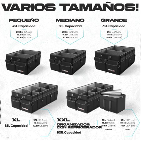 FORTEM Organizador de Maletero Coche y SUV - Caja Plegable con 3 Compartimentos Extra Grande con Bolsa Nevera - Base